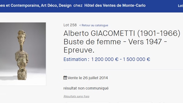Alberto Giacometti estimation